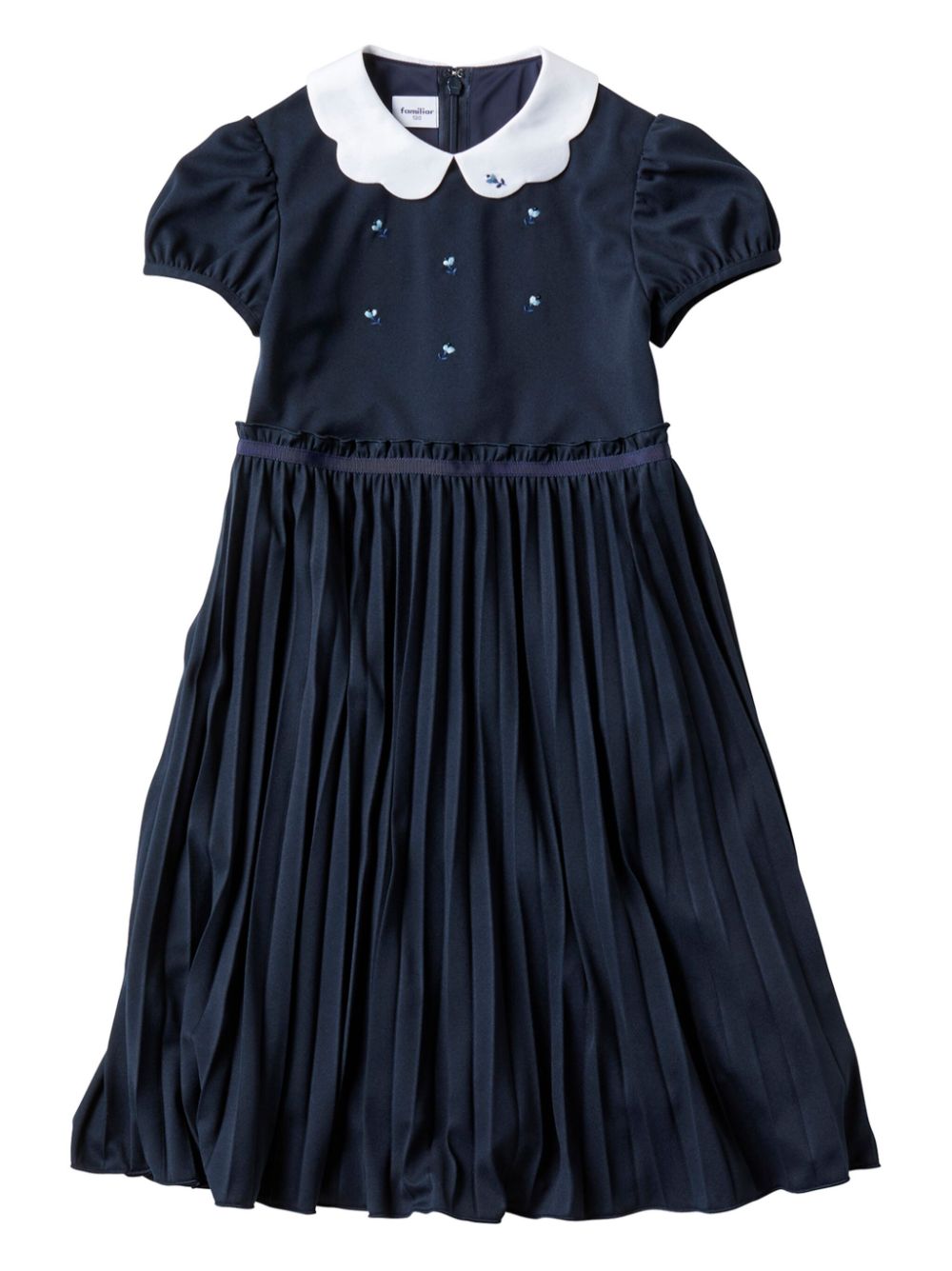 Embroidered motif short sleeve dress - Blue