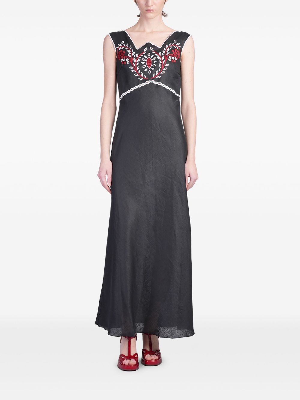 HOLY CAFTAN embroidery-detail midi dress - White