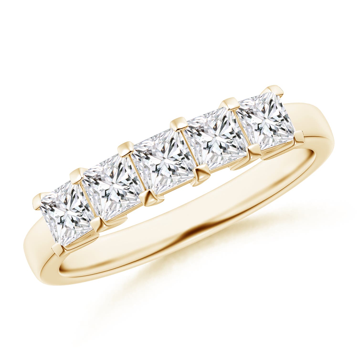 Angara 1.0 Carat Classic Five Stone Princess Diamond Wedding Ring for Her in 14K Yellow Gold