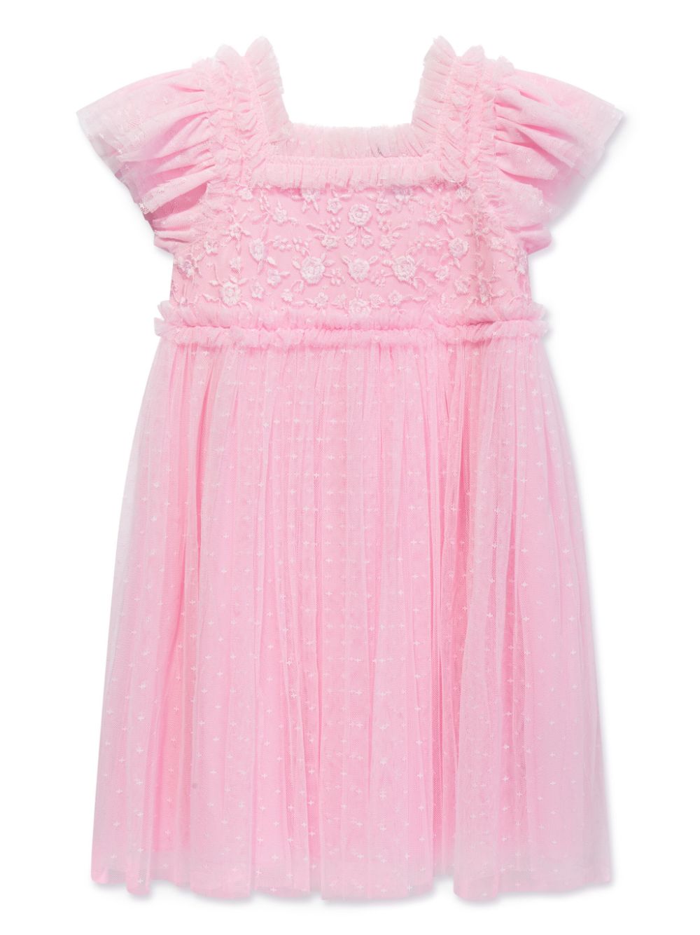 Floral-embroidered tulle dress - Pink