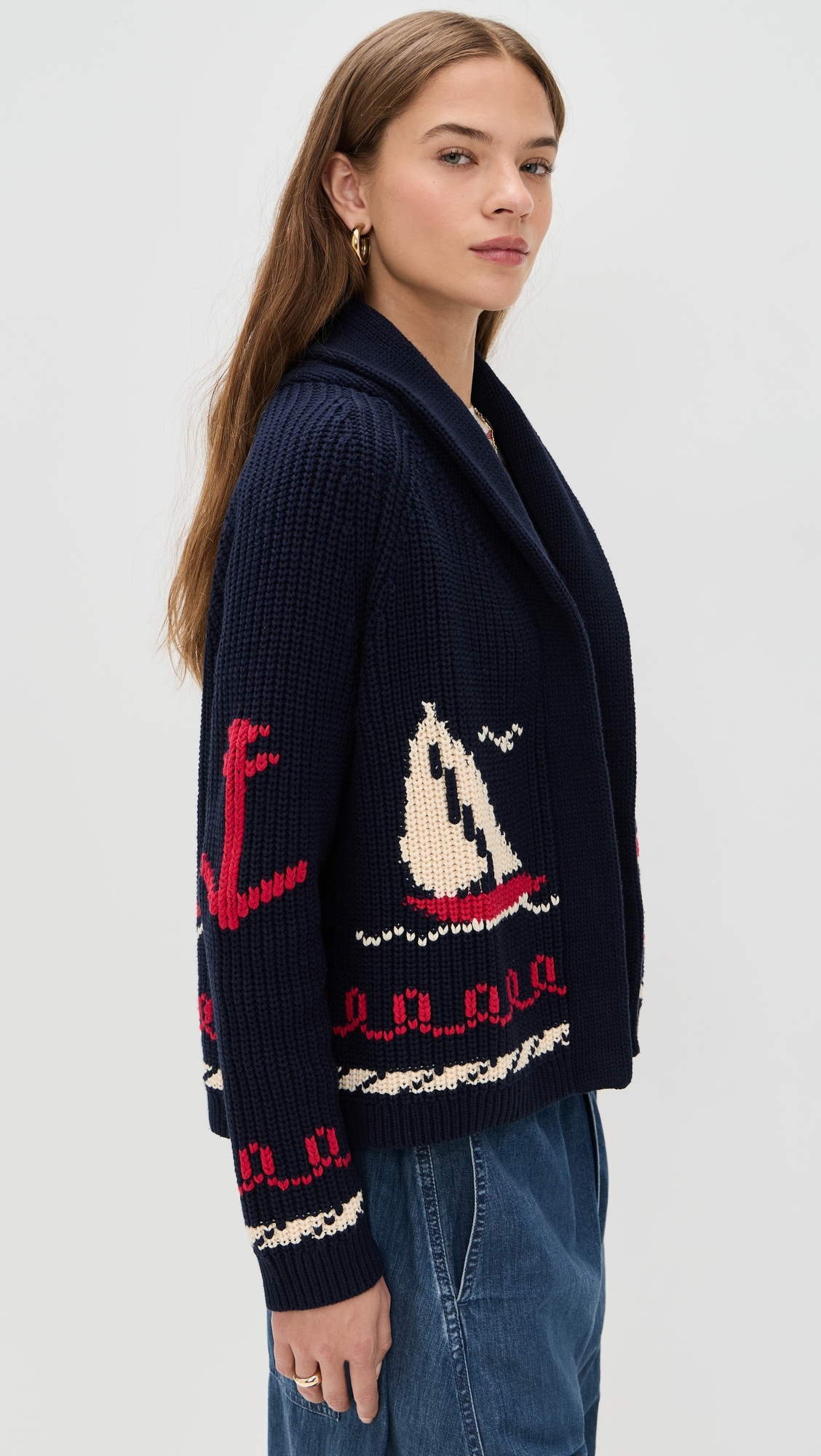 The Sailboat Lodge Cardigan Dark Navy