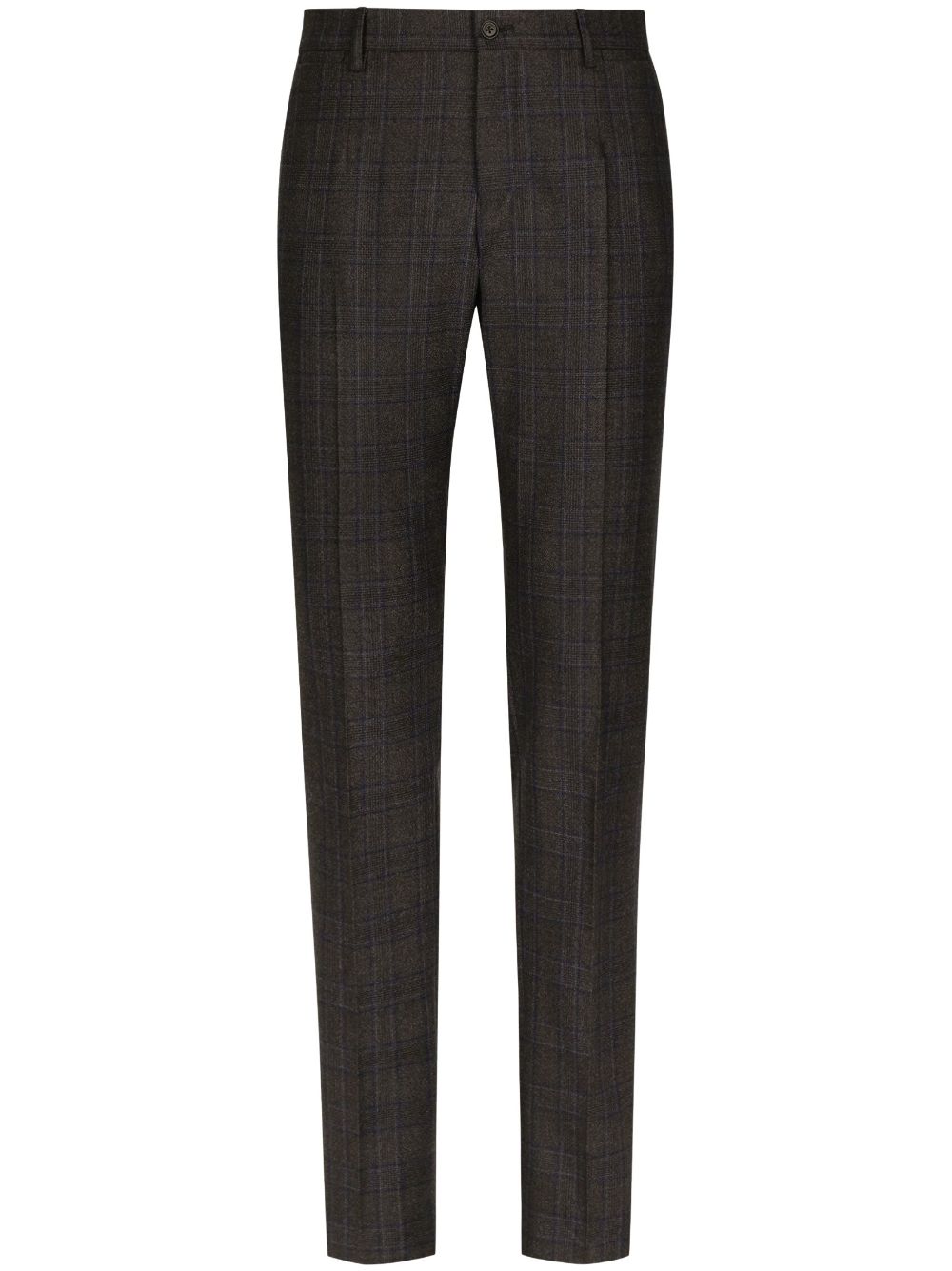 Check-pattern wool tailored trousers - Brown