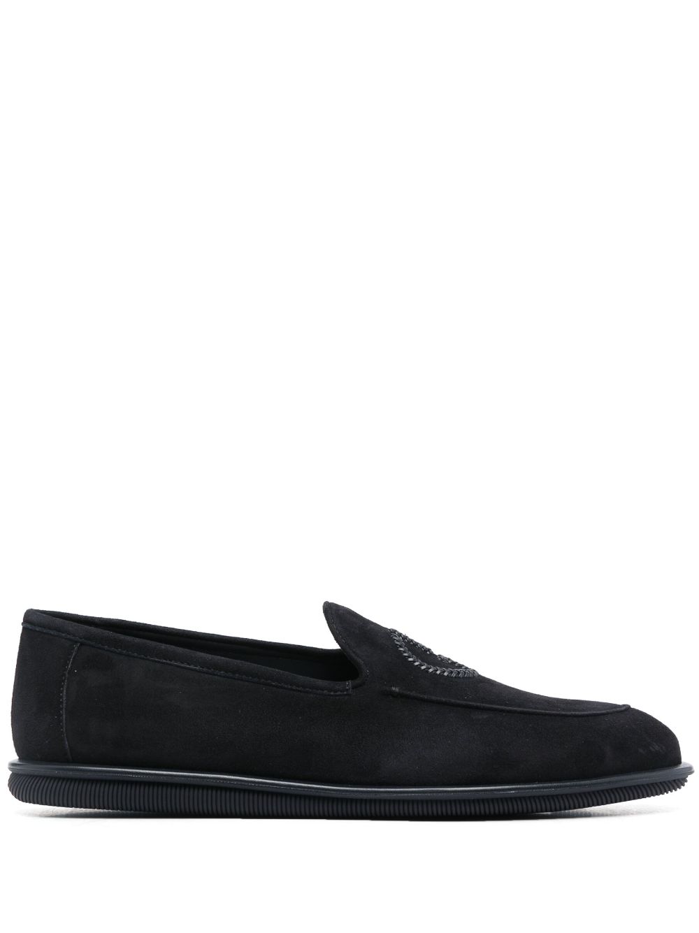 Logo-embroidered suede loafers - Blue