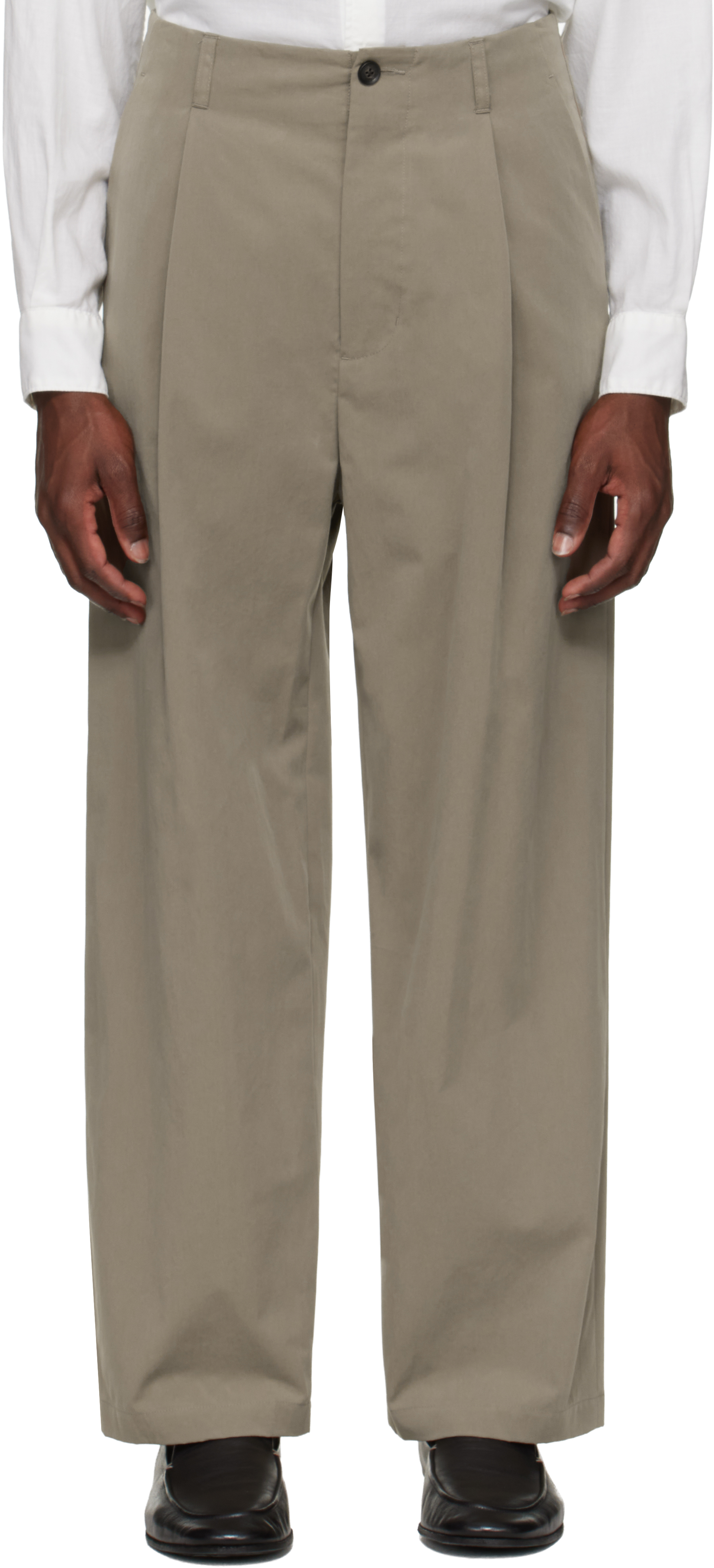 Beige 1-Pleat Trousers
