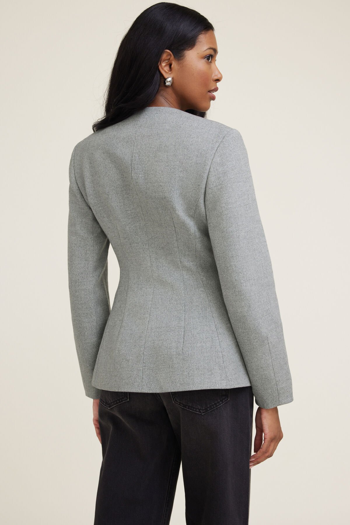 Pleated Collarless Flannel Blazer