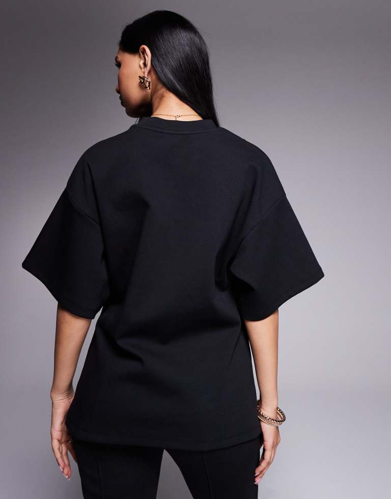 ASOS DESIGN Womens interlock oversized boxy tee co ord with seam detail black