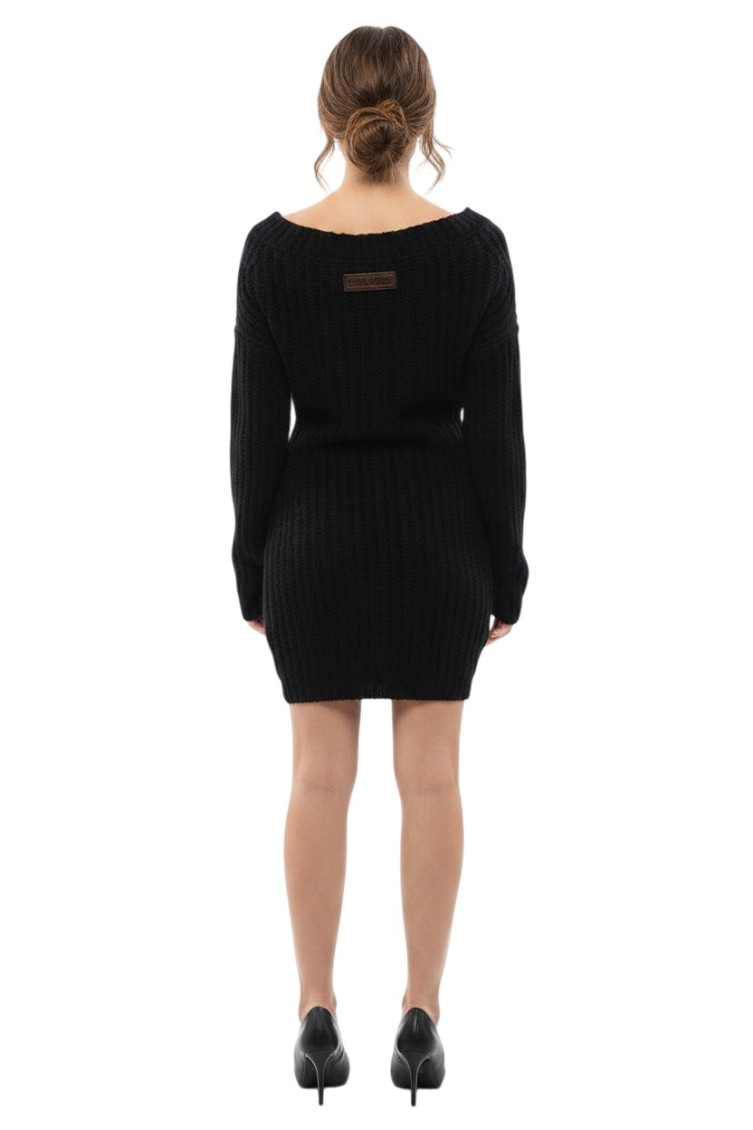 Black Knitted Off Shoulder Mini Dress