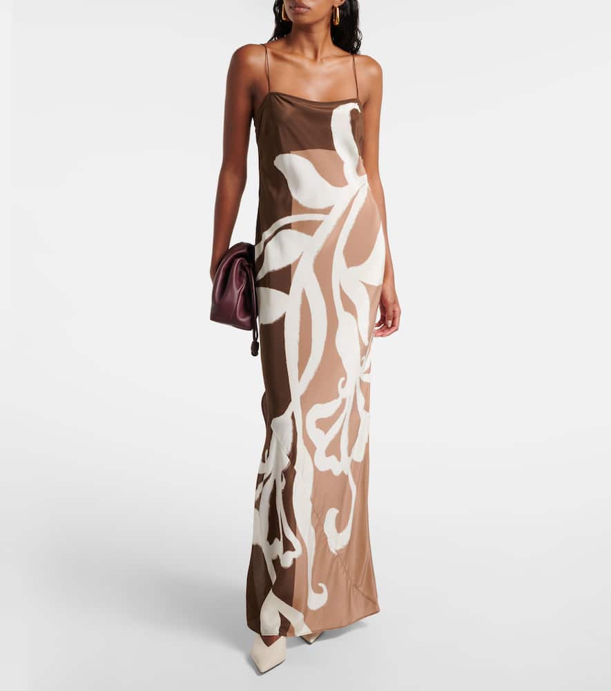 Floral printed silk satin maxi dress