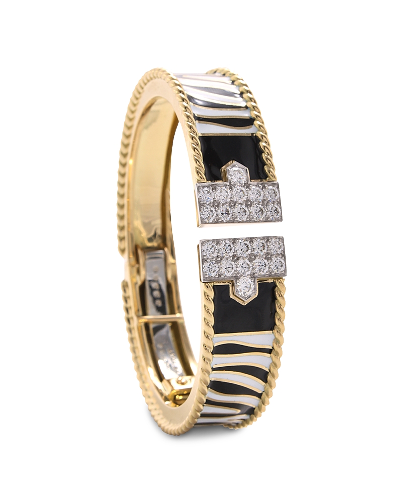 Diamond Rope Lane Zebra Stripe Cuff Bracelet in 18K Yellow Gold & Platinum