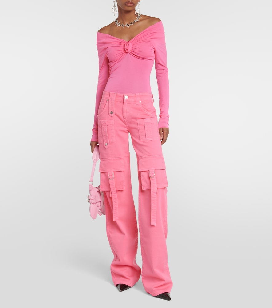 Low-rise denim cargo pants