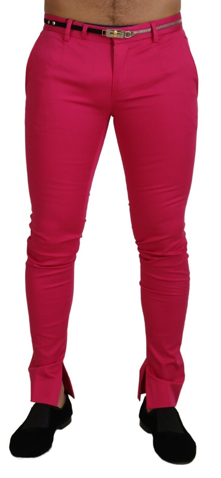 Zipper Buckle Waist Trousers — Pink