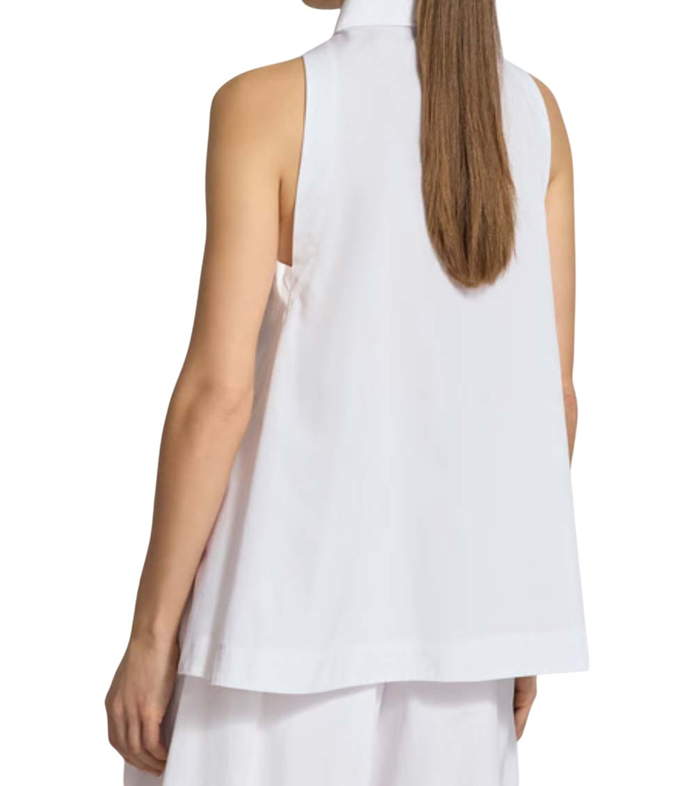 White Solid Shirt Collar Top