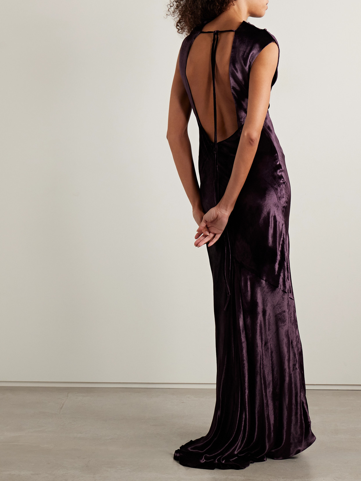 Back To You Open-back Draped Velvet Gown - Purple