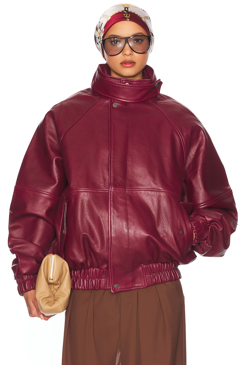 Helsa The Oversized Leather Bomber in Oxblood - Burgundy. S also in