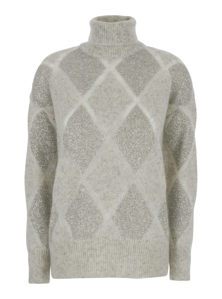 Dazzling Argyle Turtleneck Sweater In Wool And Mohair