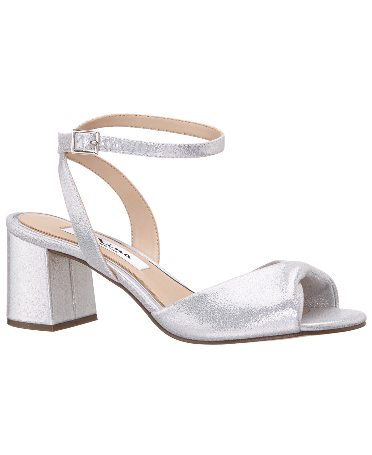 Women's Nigella True Silver Metallic Suedette Block Heel Sandals - True Silver Reflective