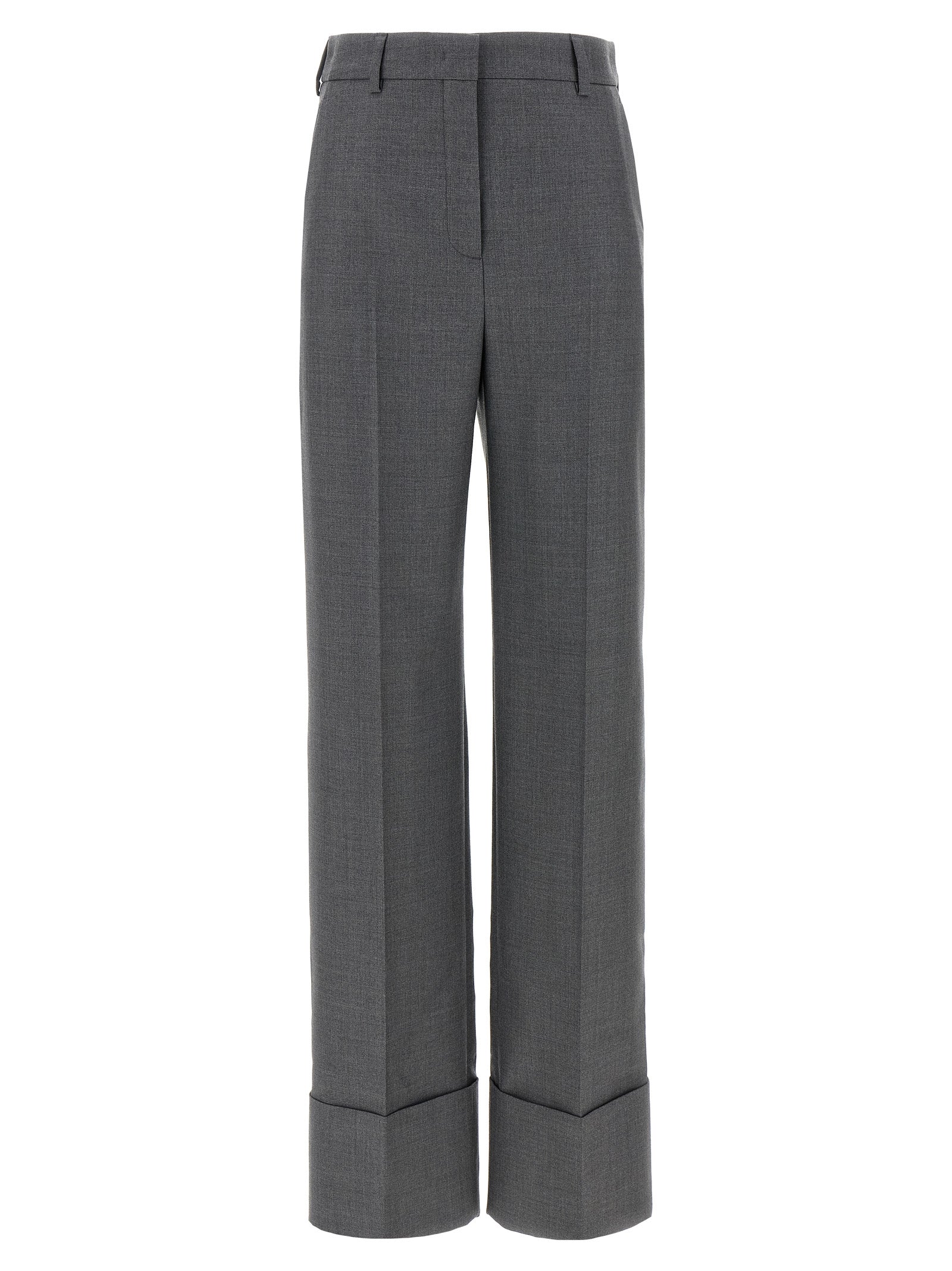 Virgin Wool Wide-Leg Trousers — Gray