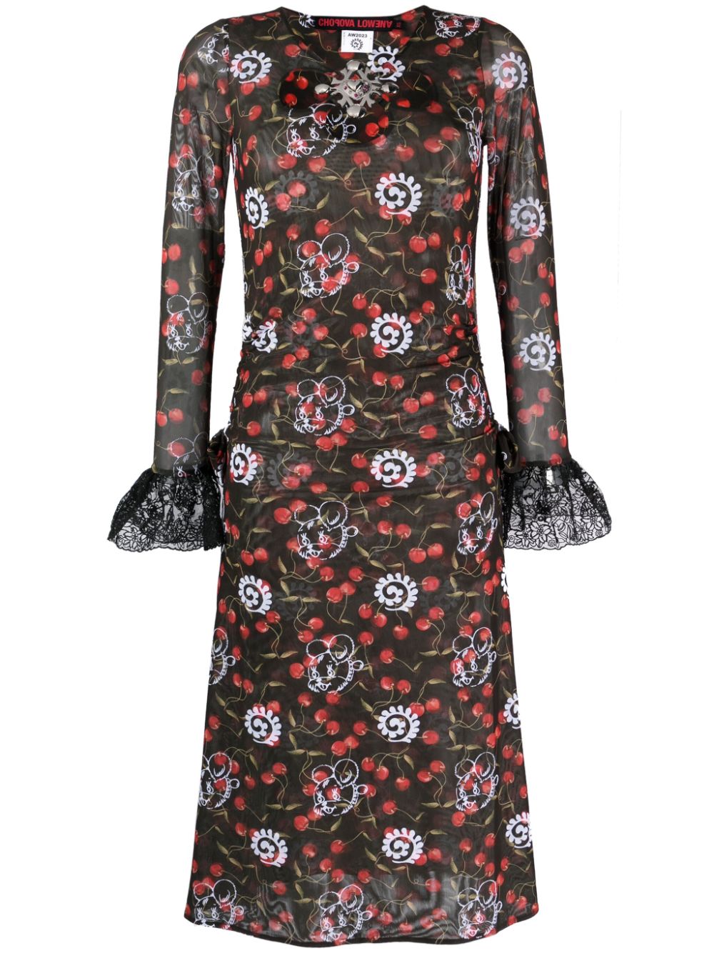 Windsucker semi-sheer midi dress - Black