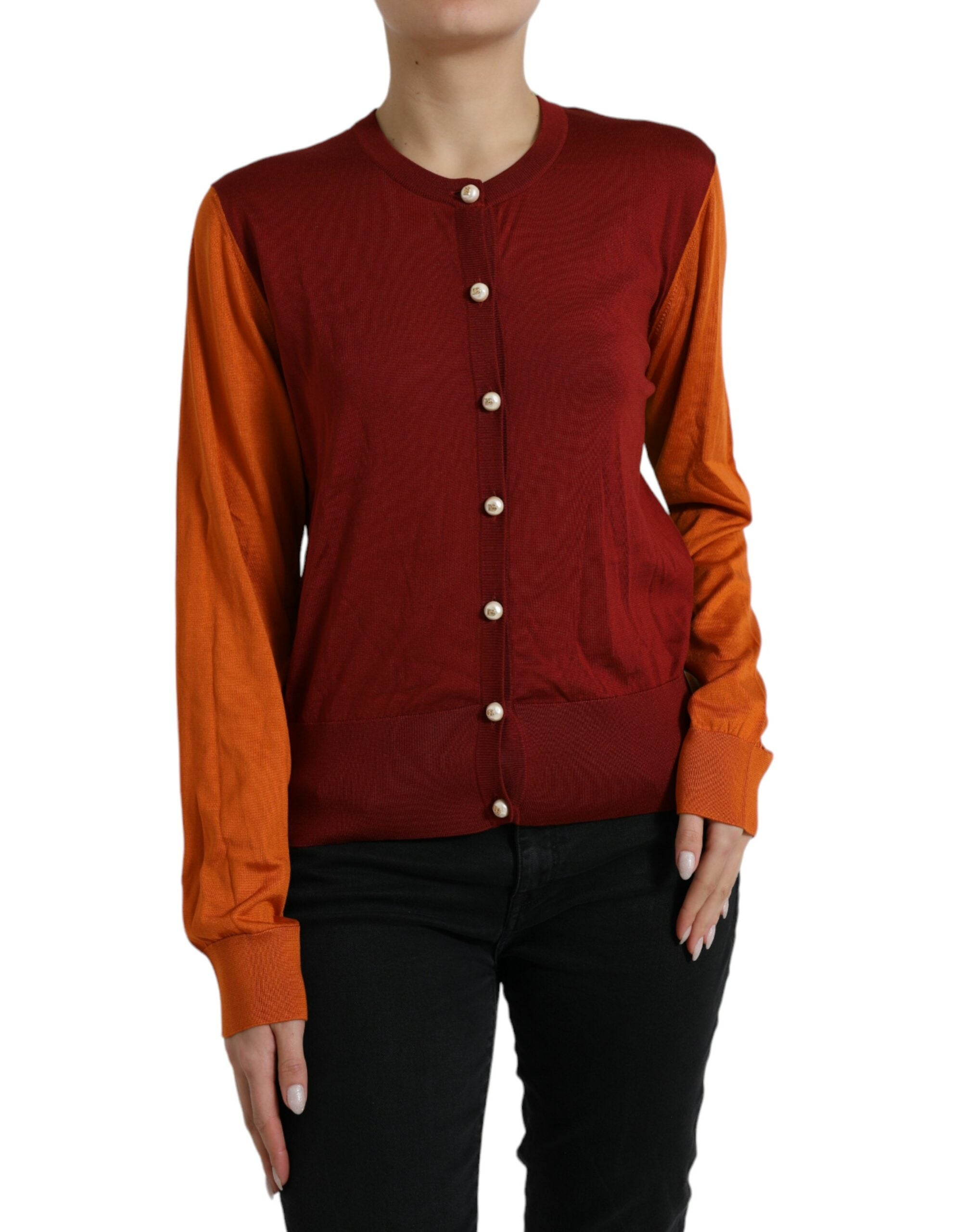 Silk Colorblock Cardigan — Red