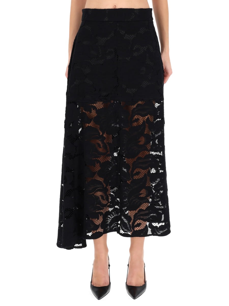 Patou - high waist floral midi skirt with lace