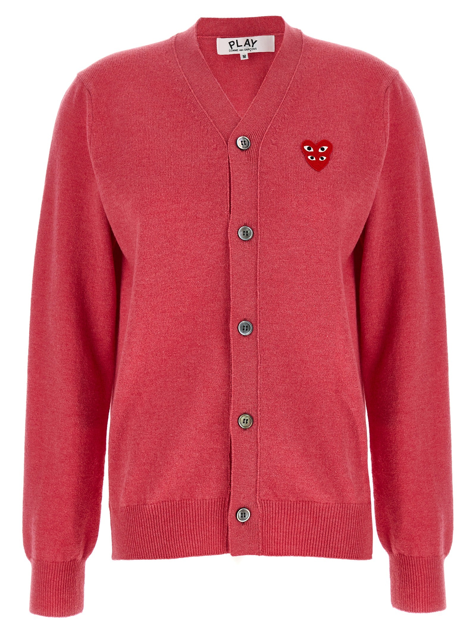 Wool with Double Heart Emblem Cardigan — Pink