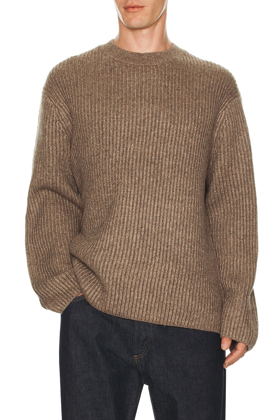 Theory Wool Cotton Long Sleeve Crew Neck Sweater in Grey. L. Also in