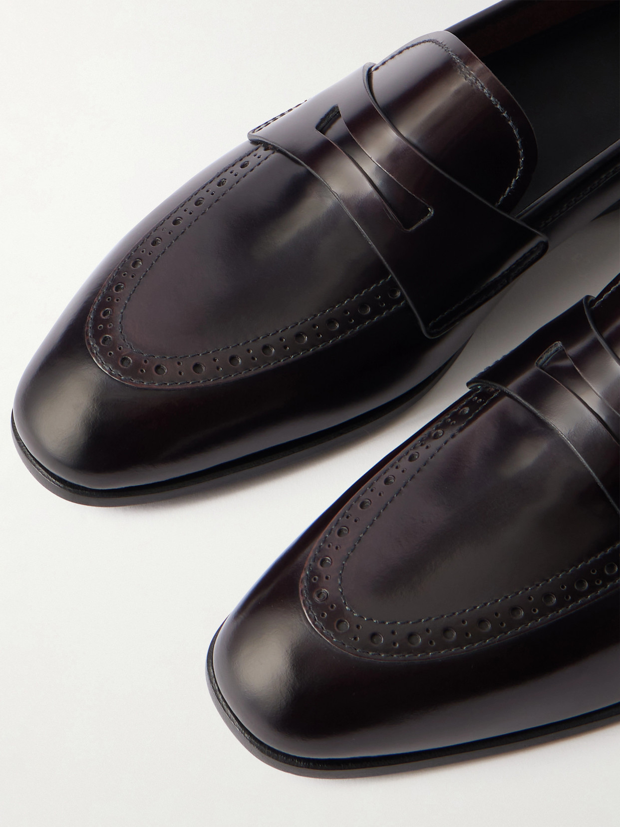 Onyx Perforated Leather Loafers - Black