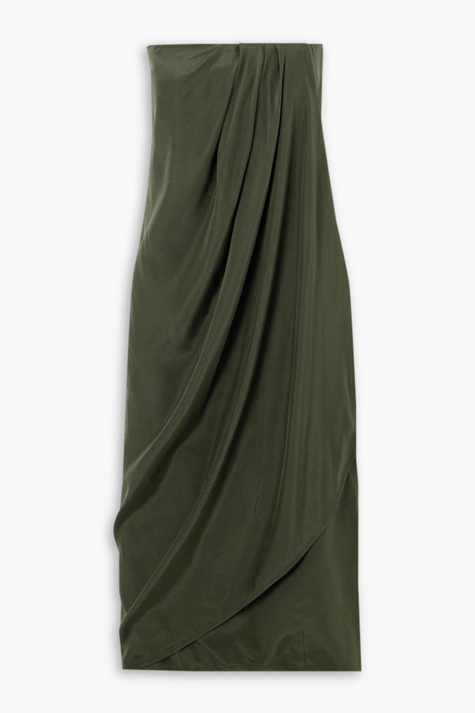 Onna strapless draped silk-satin midi dress