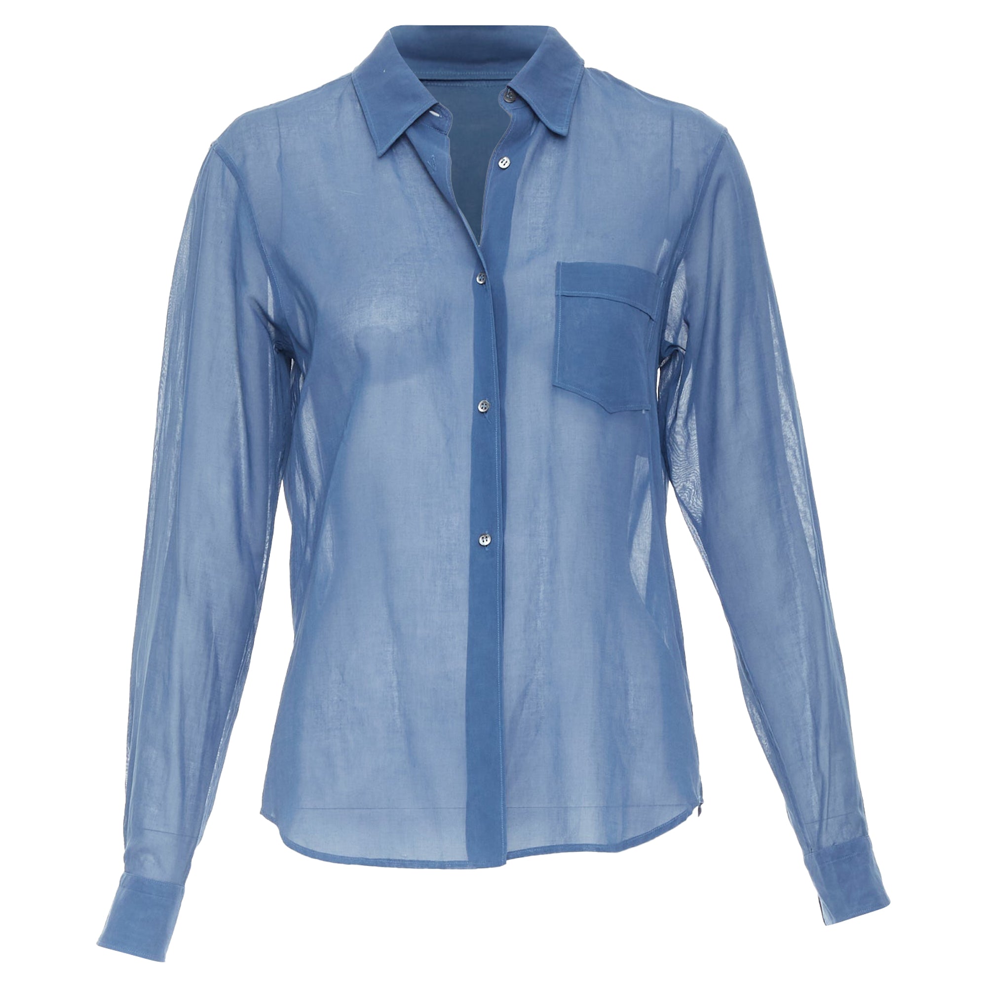 2011 Raf Simons blue cotton sheer patch pocket shirt FR36 S