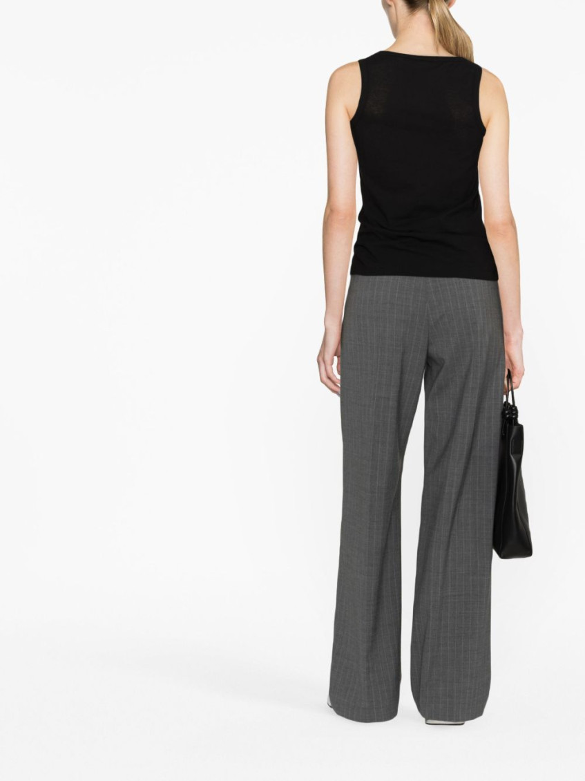 Black Crewneck Sleeveless Top In Cotton Woman