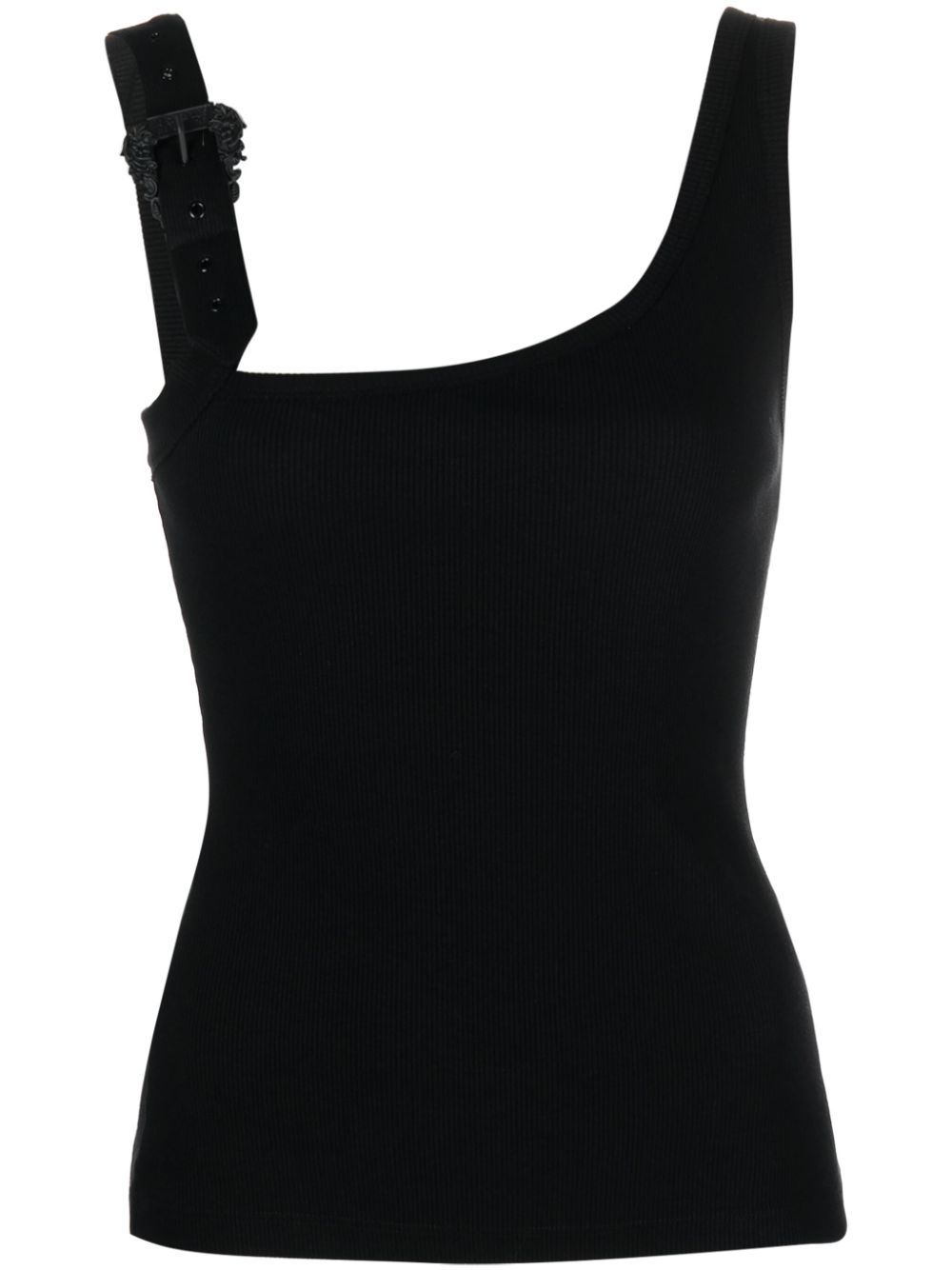 Buckle-embellished ribbed top - Black