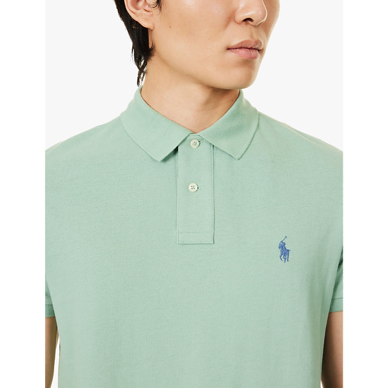Mens Faded Mint Logo-embroidered Slim-fit Cotton-piqué Polo Shirt 