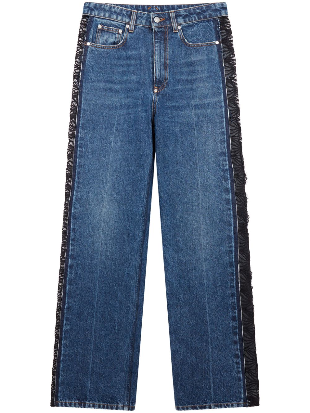 Lace-panelling straight-leg jeans - Blue