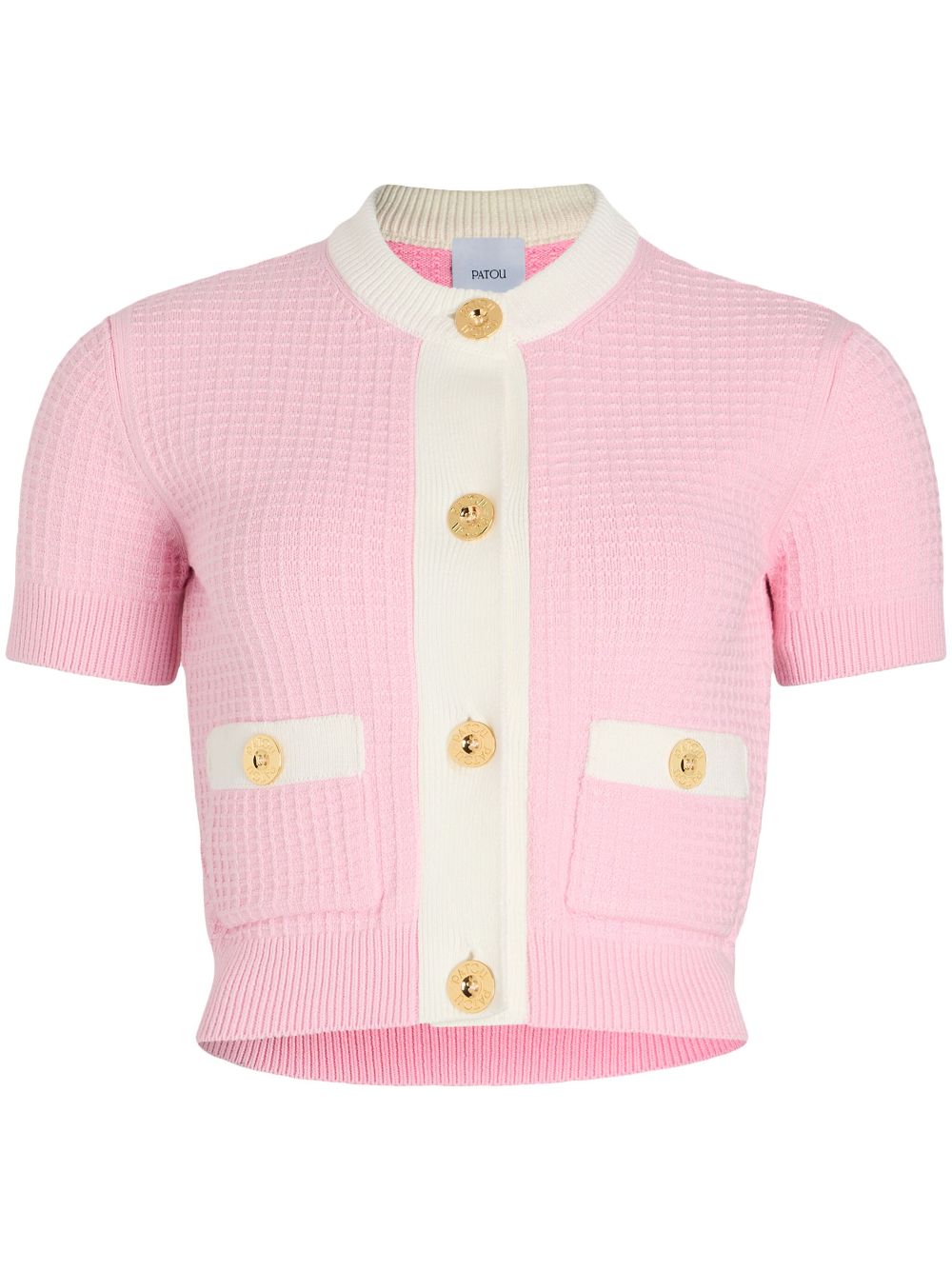 Cropped waffle-knit cardigan - Pink