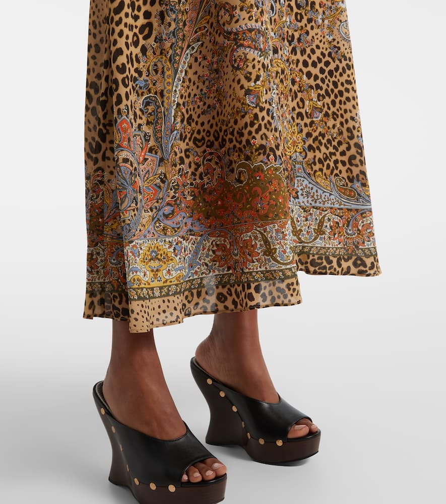 Paisley leopard-print midi dress