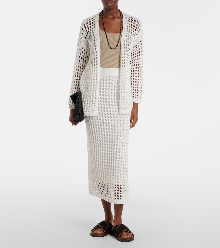 Geode open-knit cotton midi skirt