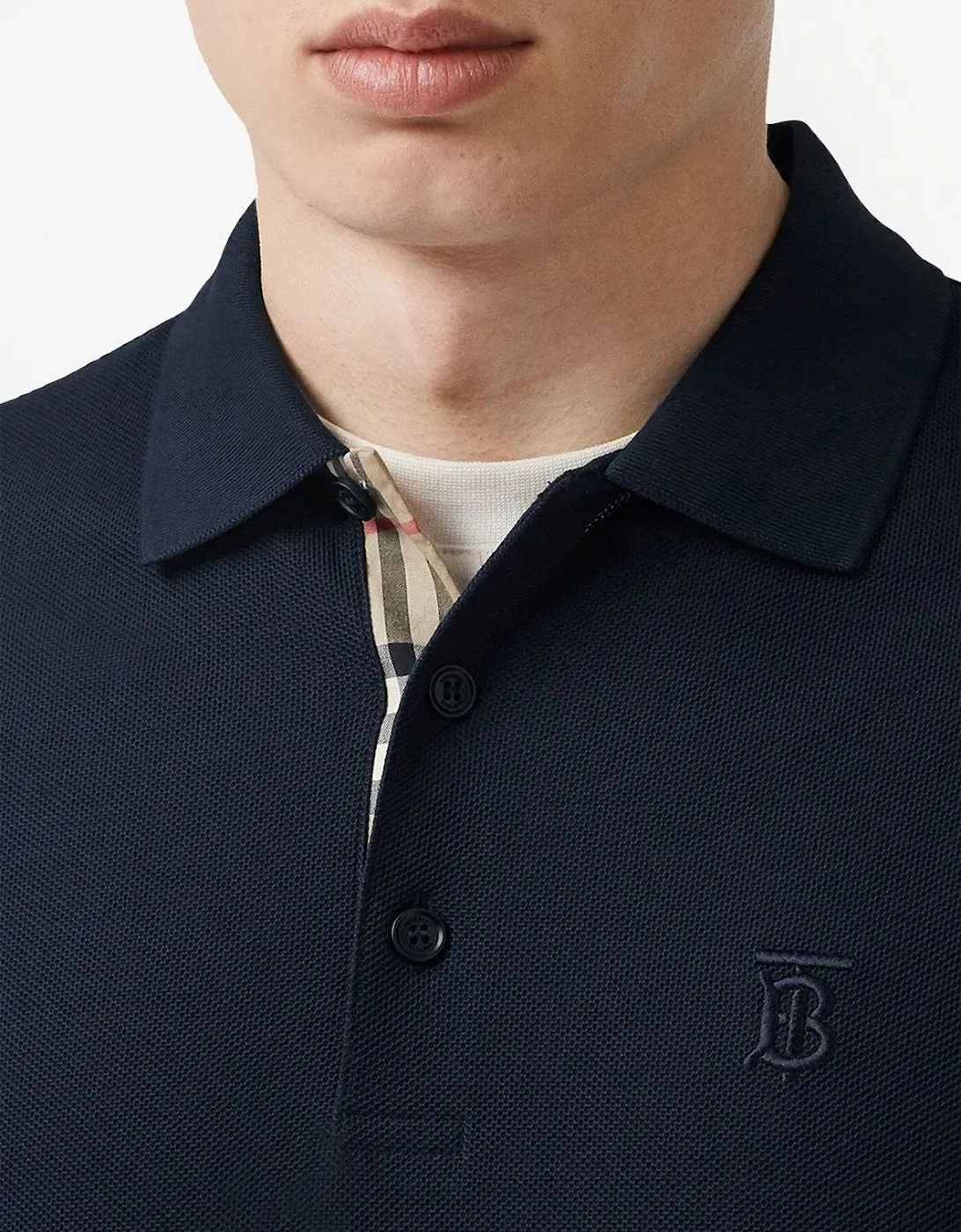 Men's Burberry Monogram Polo Shirt Navy Blue - Black