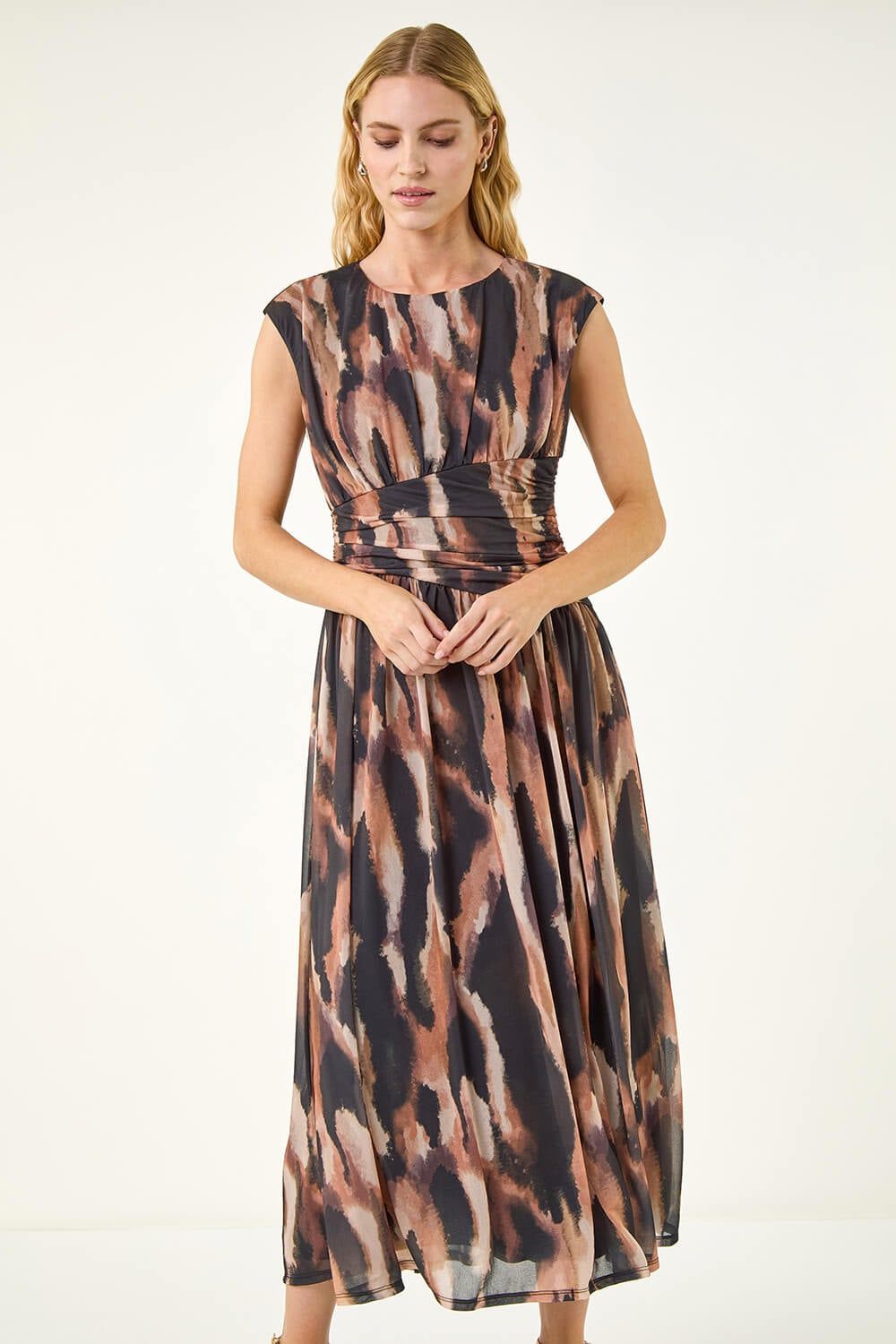 Roman Women's Abstract Print Ruched Dress in Black