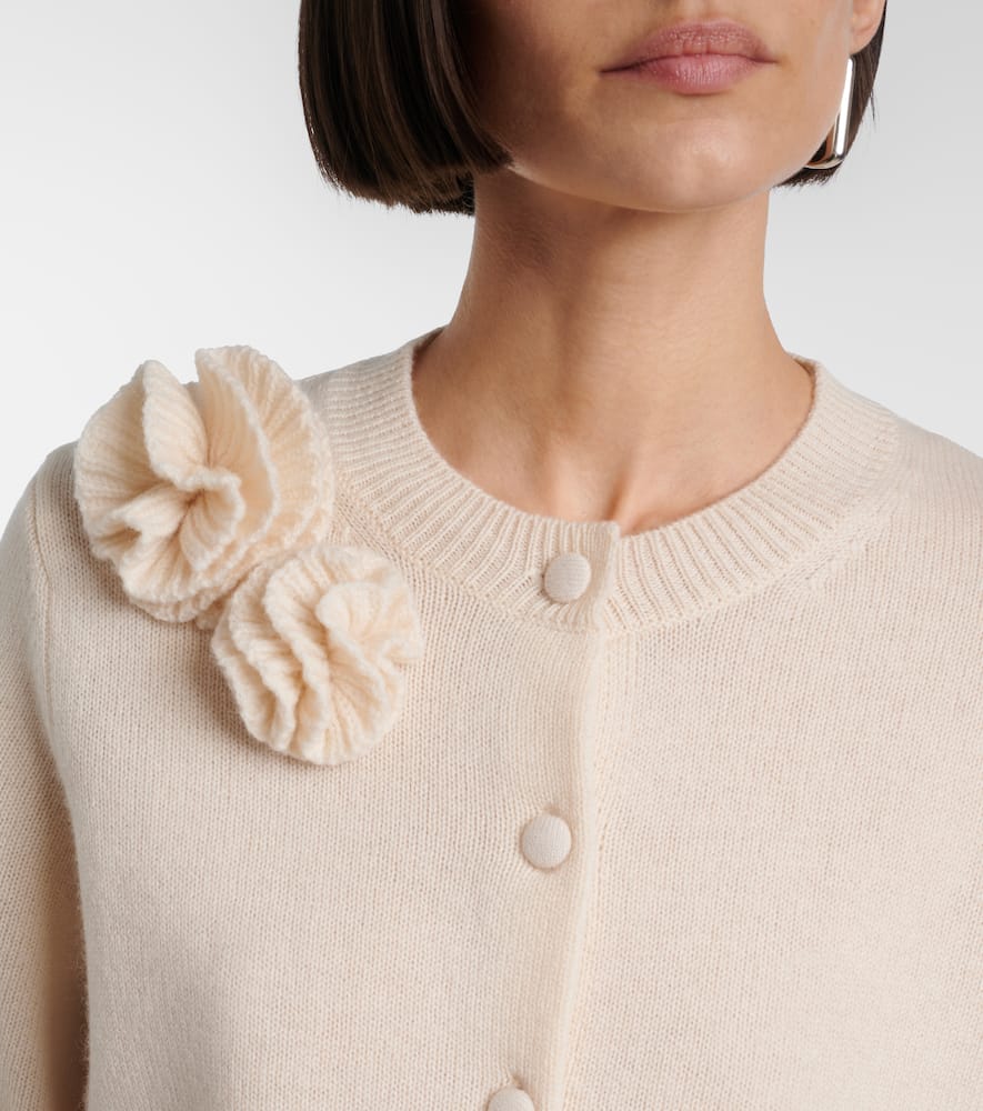 Floral-appliqué wool and cashmere cardigan