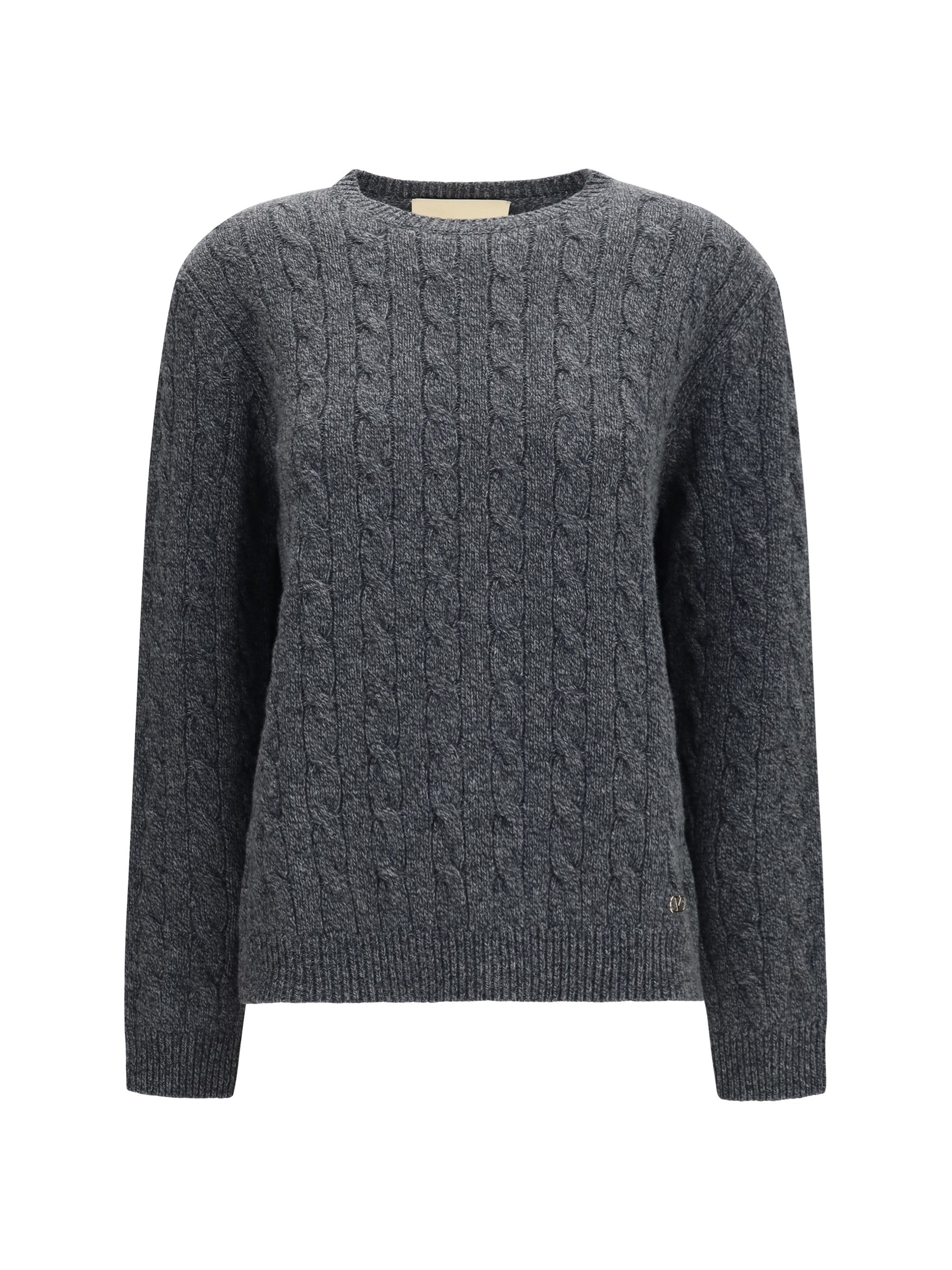 Virgin Wool Cable-Knit Sweater — Gray