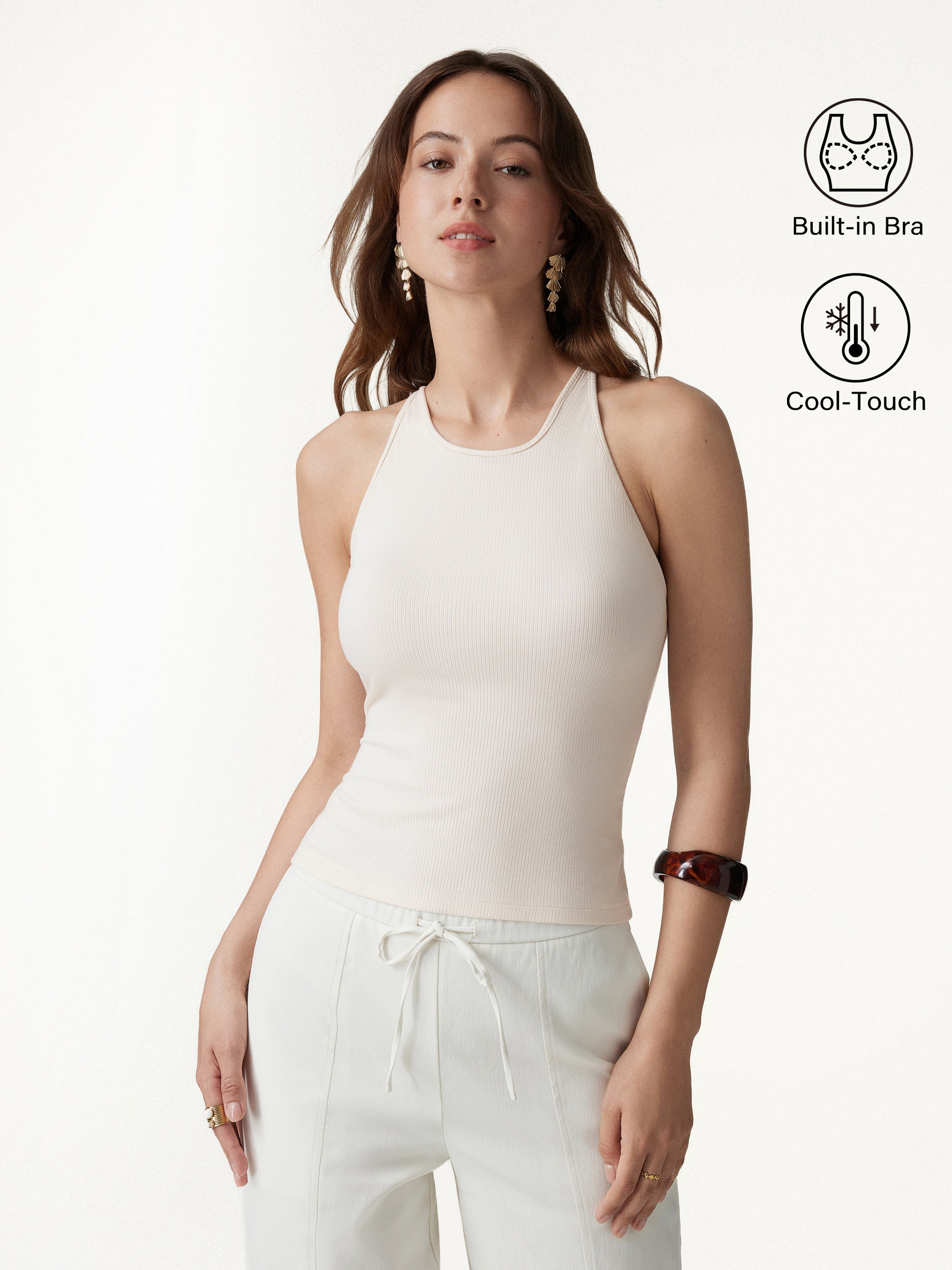 CoolTouch Ribbed Racer Back Bra Tank - Jet Stream Beige