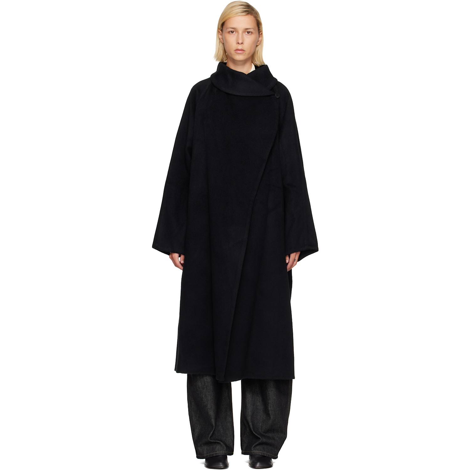 Black Stand Neck Handmade Long Coat