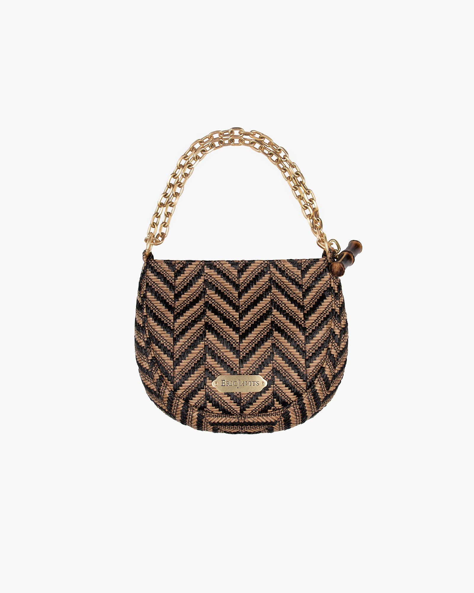 Chain Pouch Raffia - Black Mix, Zip Top Closure, Adjustable Chain Handle, Durable Canvas Lining, Phone and Sunglasses Pocket