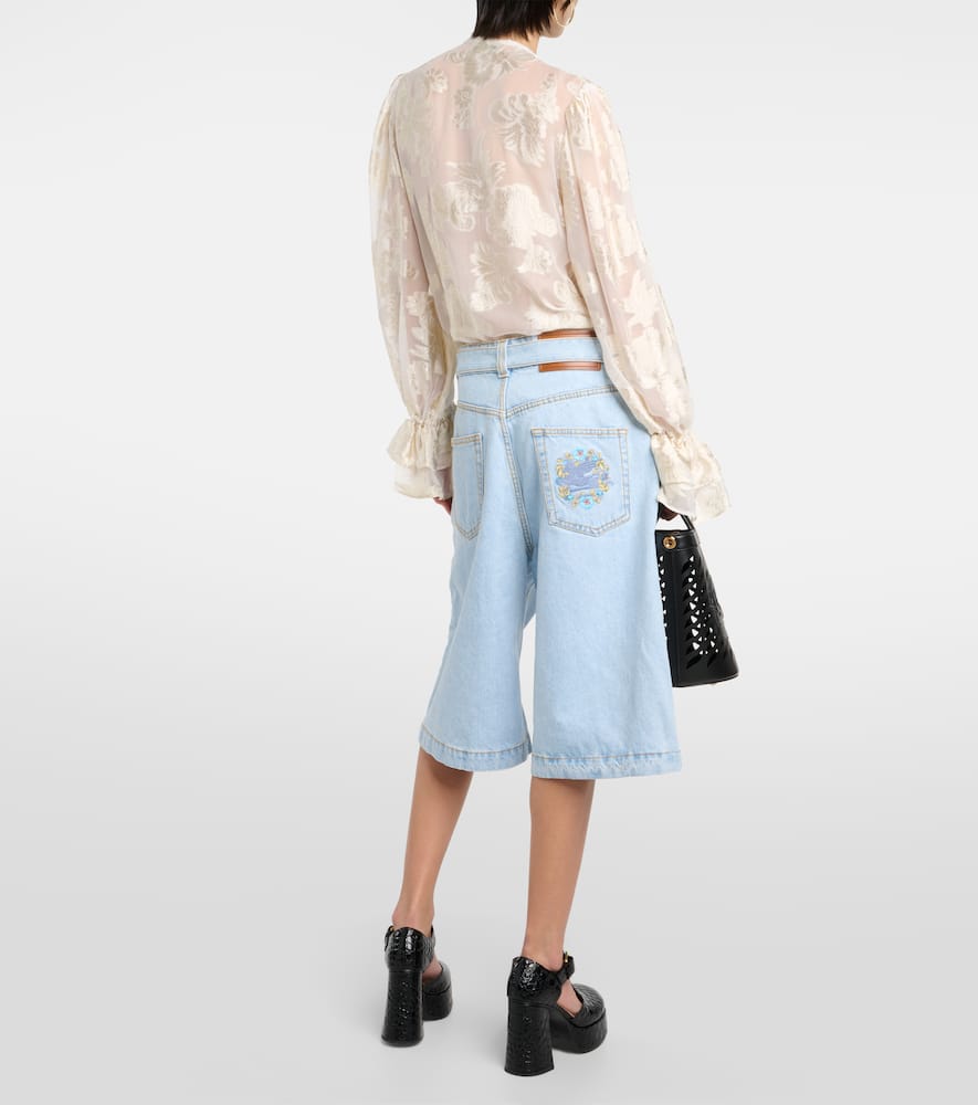 Embroidered denim shorts