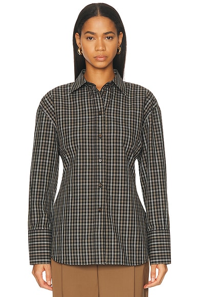 Rohe Shaped Check Shirt in Black & Brown Check - Black. 34 also
