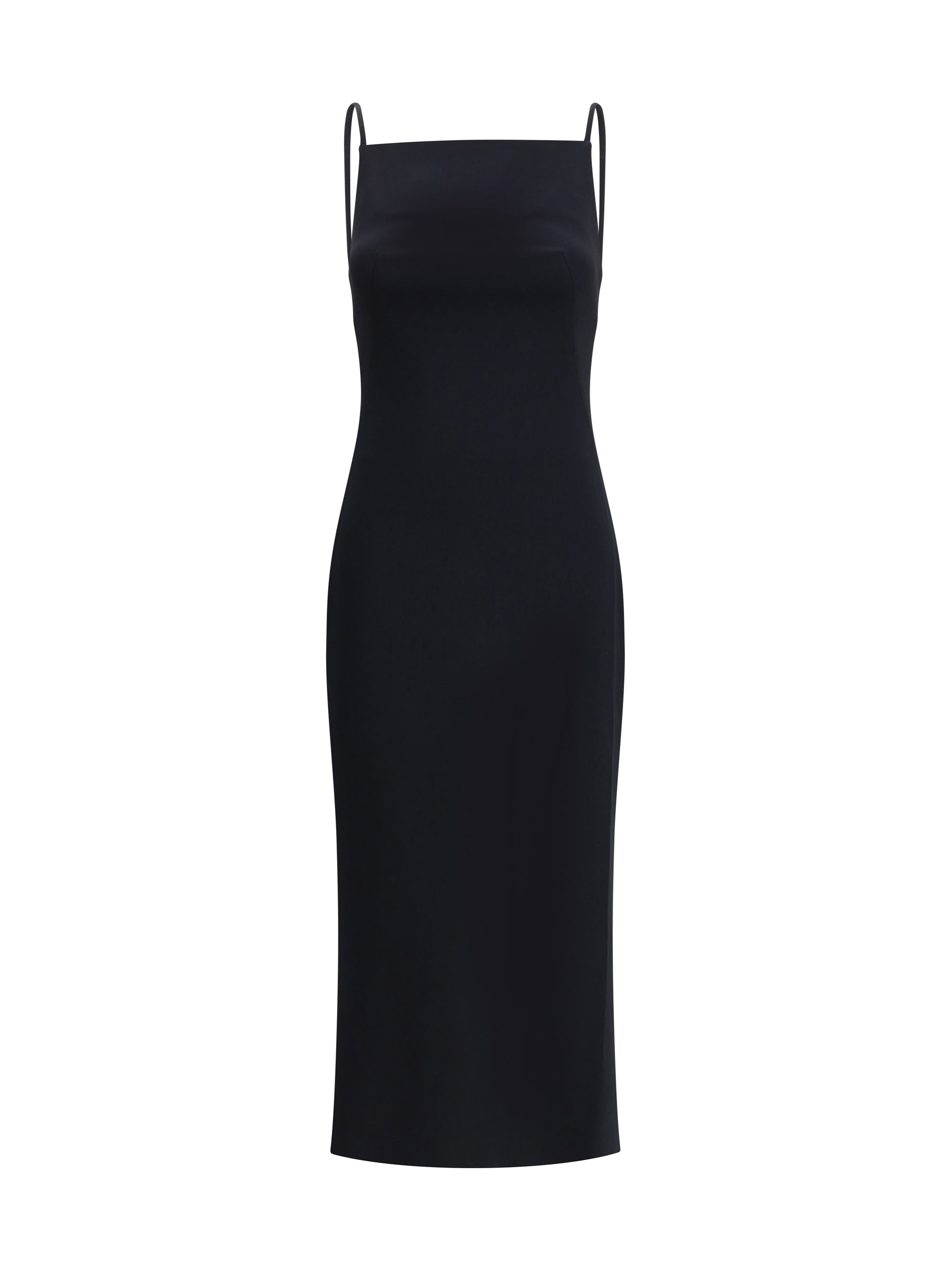 Draped-Back Crepe Midi Dress — Black