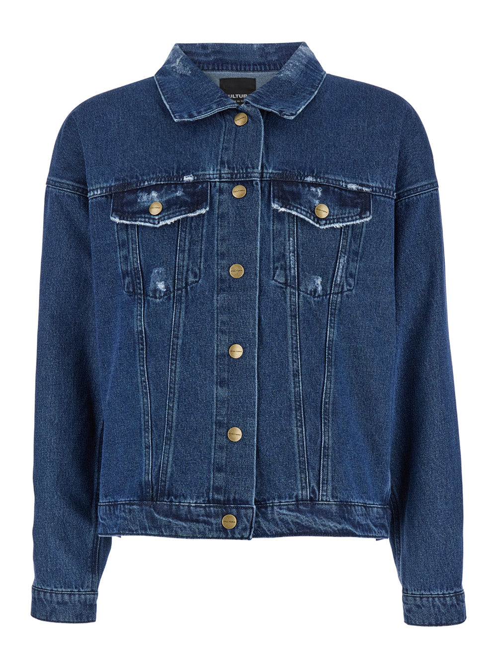 Branded Button Denim Denim Jacket — Blue