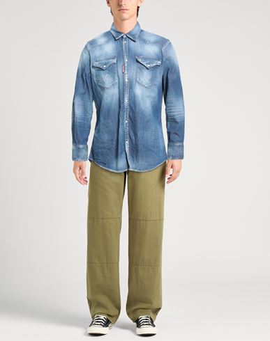 Man Denim shirt Blue Size 32 Cotton, Elastane