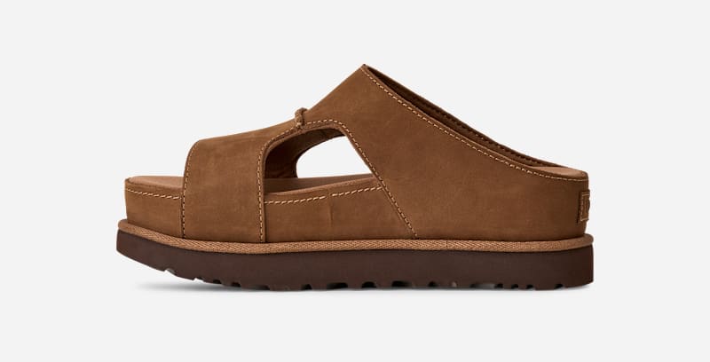® Women's Goldenstar Hi Cutout Slide Leather Sandals in Dark Chestnut