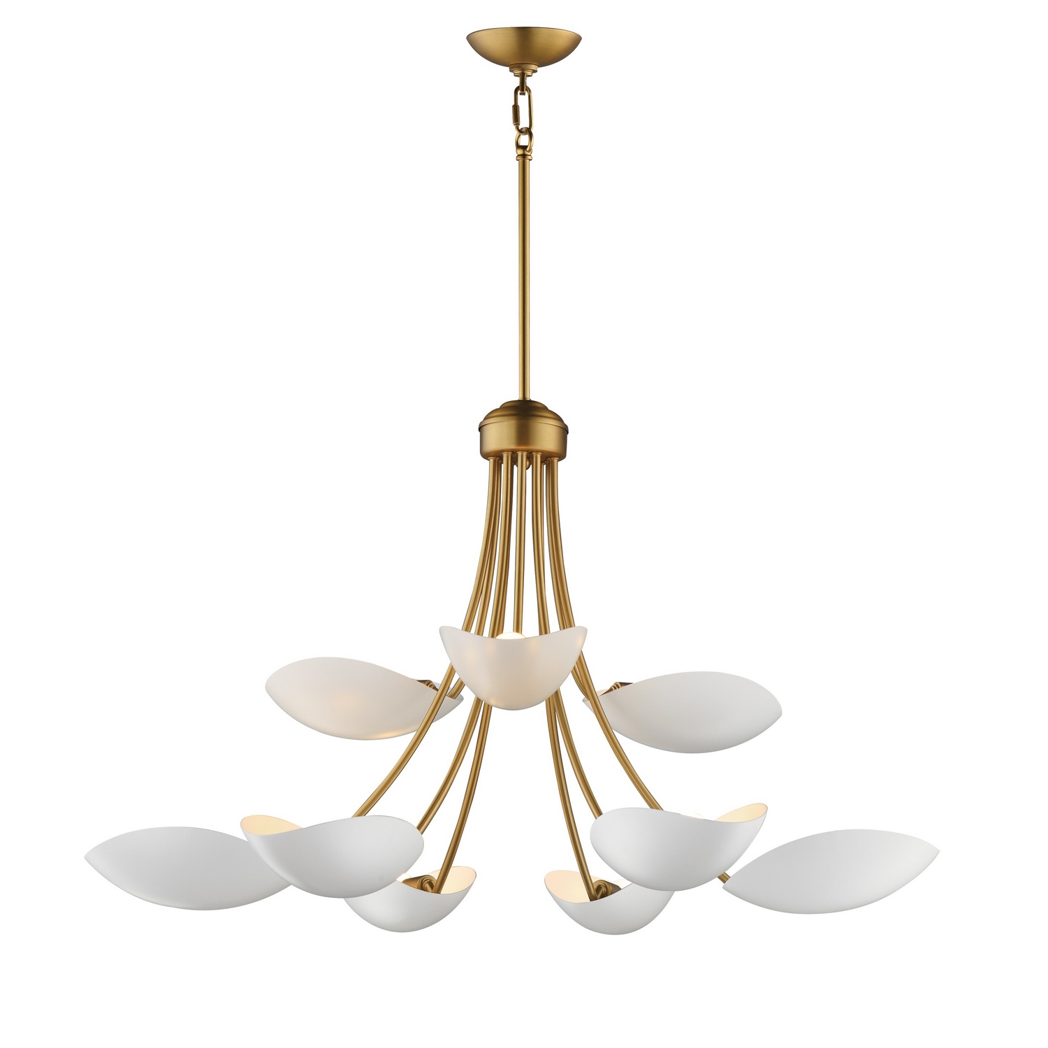 White Natural Aged Brass Chandelier from the Maris Collection